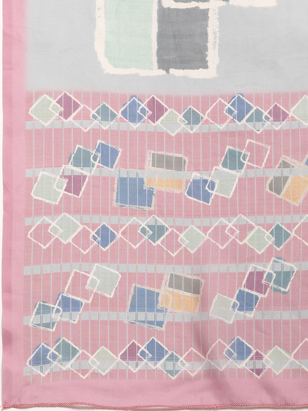 Multicolor Silk Blend Printed Abstract Saree with Unstitched Blouse - Hiral Fashion - Distacart