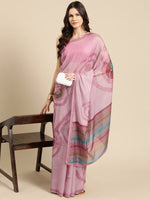 Thumbnail for Peach Silk Blend Printed Abstract Saree with Unstitched Blouse - Hiral Fashion - Distacart