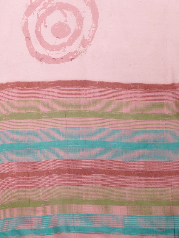 Peach Silk Blend Printed Abstract Saree with Unstitched Blouse - Hiral Fashion - Distacart