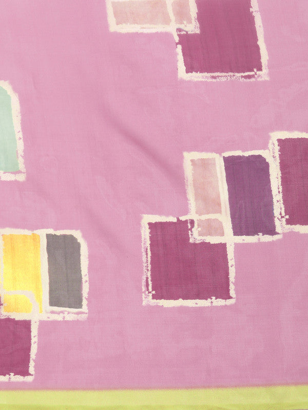 Pink Silk Blend Printed Abstract Saree with Unstitched Blouse - Hiral Fashion - Distacart