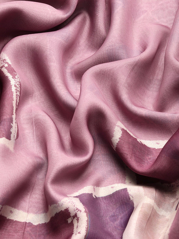 Pink Silk Blend Printed Abstract Saree with Unstitched Blouse - Hiral Fashion - Distacart