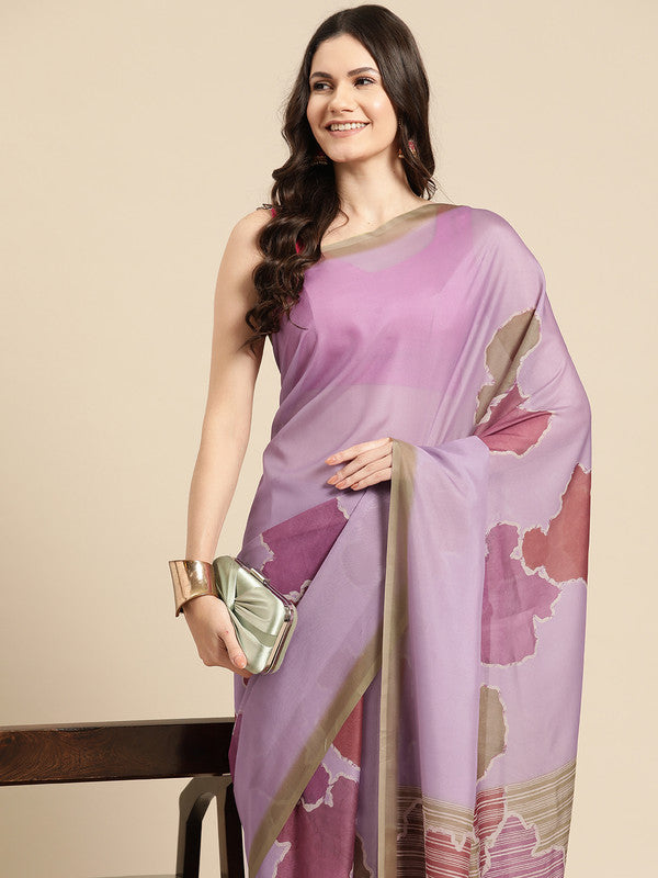 Purple Silk Blend Printed Abstract Saree with Unstitched Blouse - Hiral Fashion - Distacart