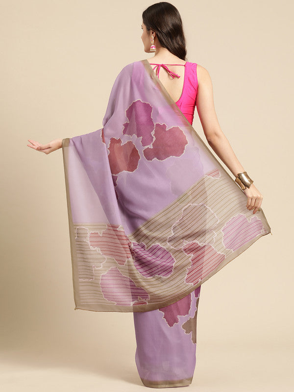 Purple Silk Blend Printed Abstract Saree with Unstitched Blouse - Hiral Fashion - Distacart