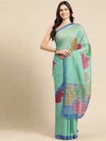 Thumbnail for Green Silk Blend Printed Abstract Saree with Unstitched Blouse - Hiral Fashion - Distacart