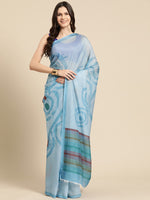 Thumbnail for Sky Blue Silk Blend Printed Abstract Saree with Unstitched Blouse - Hiral Fashion - Distacart