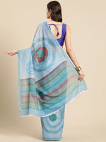 Thumbnail for Sky Blue Silk Blend Printed Abstract Saree with Unstitched Blouse - Hiral Fashion - Distacart