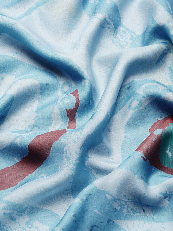 Sky Blue Silk Blend Printed Abstract Saree with Unstitched Blouse - Hiral Fashion - Distacart