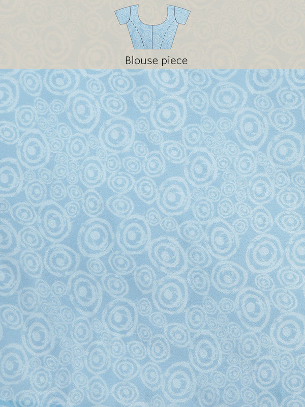 Sky Blue Silk Blend Printed Abstract Saree with Unstitched Blouse - Hiral Fashion - Distacart