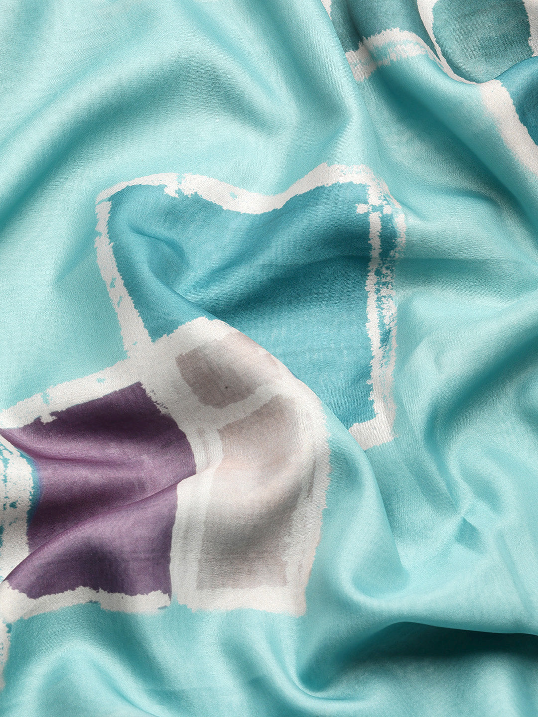 Turquoise Silk Blend Printed Abstract Saree with Unstitched Blouse - Hiral Fashion - Distacart