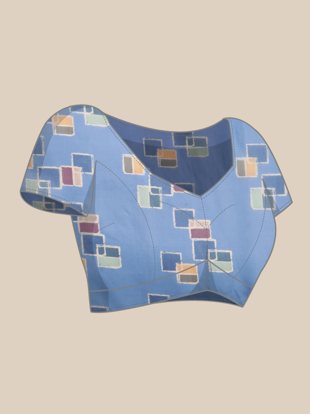 Turquoise Silk Blend Printed Abstract Saree with Unstitched Blouse - Hiral Fashion - Distacart