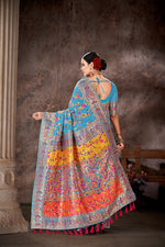 Thumbnail for Blue Cotton Blend Woven Thread Floral Saree with Unstitched Blouse - Hiral Fashion - Distacart