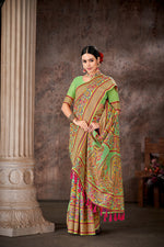 Thumbnail for Green Cotton Blend Woven Thread Floral Saree with Unstitched Blouse - Hiral Fashion - Distacart