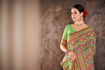 Thumbnail for Green Cotton Blend Woven Thread Floral Saree with Unstitched Blouse - Hiral Fashion - Distacart