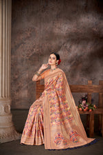 Thumbnail for Pink Cotton Blend Woven Thread Floral Saree with Unstitched Blouse - Hiral Fashion - Distacart