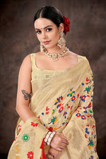 Thumbnail for White Cotton Blend Woven Thread Floral Saree with Unstitched Blouse - Hiral Fashion - Distacart