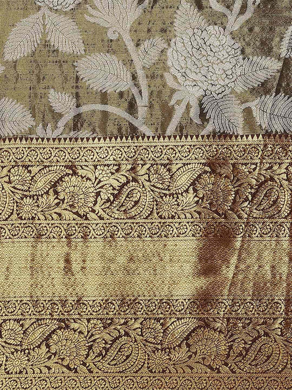 Black Pure Silk Embellished Floral Saree with Unstitched Blouse - Hiral Fashion - Distacart