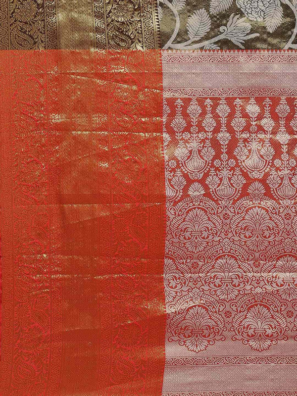 Black Pure Silk Embellished Floral Saree with Unstitched Blouse - Hiral Fashion - Distacart