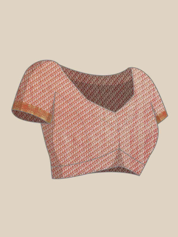 Red Pure Silk Embellished Floral Saree with Unstitched Blouse - Hiral Fashion - Distacart