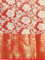 Thumbnail for Orange Tissue Silk Woven Zari Design Floral Saree with Unstitched Blouse - Hiral Fashion - Distacart