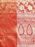 Thumbnail for Orange Tissue Silk Woven Zari Design Floral Saree with Unstitched Blouse - Hiral Fashion - Distacart