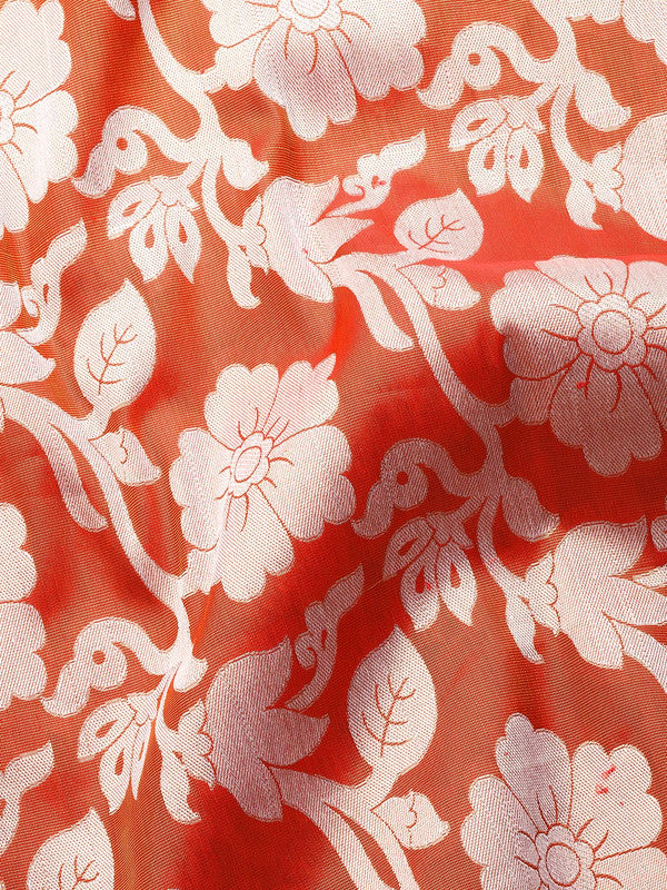 Orange Tissue Silk Woven Zari Design Floral Saree with Unstitched Blouse - Hiral Fashion - Distacart