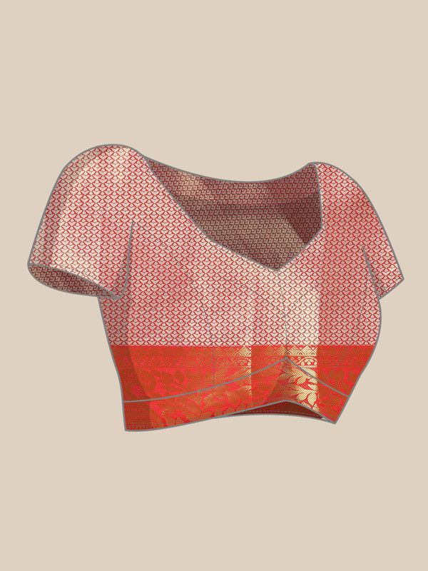 Orange Tissue Silk Woven Zari Design Floral Saree with Unstitched Blouse - Hiral Fashion - Distacart