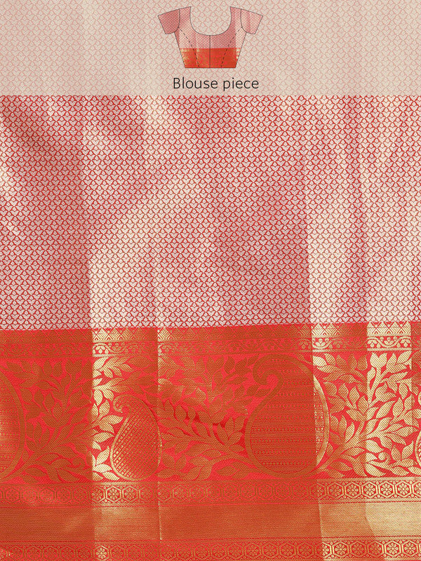 Orange Tissue Silk Woven Zari Design Floral Saree with Unstitched Blouse - Hiral Fashion - Distacart