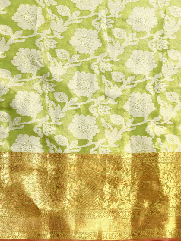 Green Tissue Silk Woven Zari Design Floral Saree with Unstitched Blouse - Hiral Fashion - Distacart