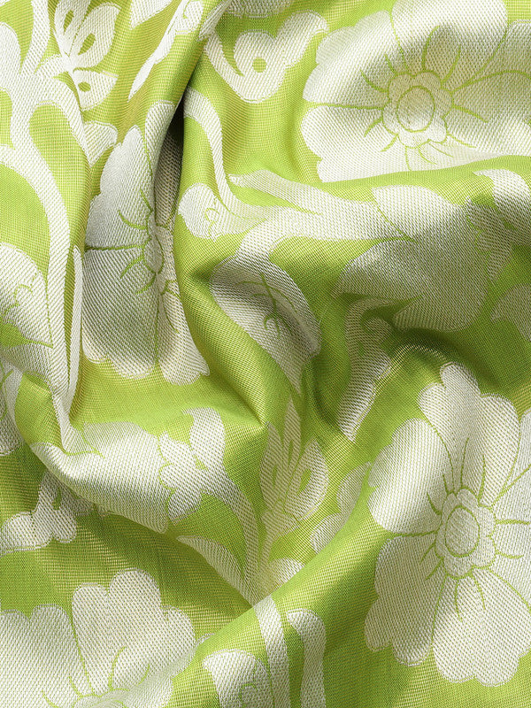 Green Tissue Silk Woven Zari Design Floral Saree with Unstitched Blouse - Hiral Fashion - Distacart
