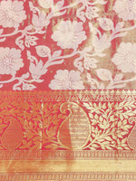 Thumbnail for Pink Tissue Silk Woven Zari Design Floral Saree with Unstitched Blouse - Hiral Fashion - Distacart