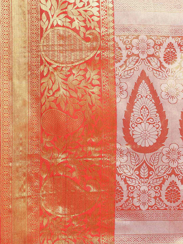 Pink Tissue Silk Woven Zari Design Floral Saree with Unstitched Blouse - Hiral Fashion - Distacart