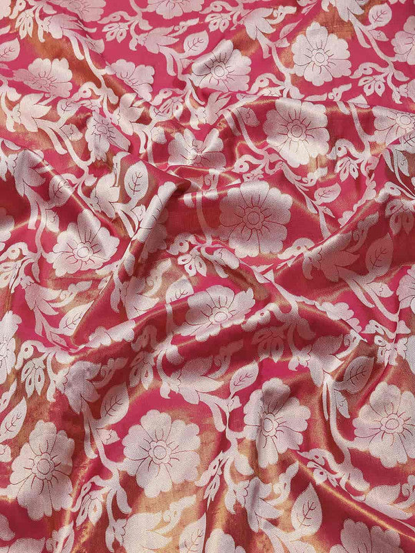 Pink Tissue Silk Woven Zari Design Floral Saree with Unstitched Blouse - Hiral Fashion - Distacart
