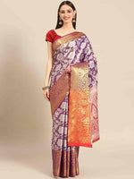 Thumbnail for Purple Tissue Silk Woven Zari Design Floral Saree with Unstitched Blouse - Hiral Fashion - Distacart