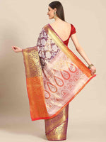 Thumbnail for Purple Tissue Silk Woven Zari Design Floral Saree with Unstitched Blouse - Hiral Fashion - Distacart