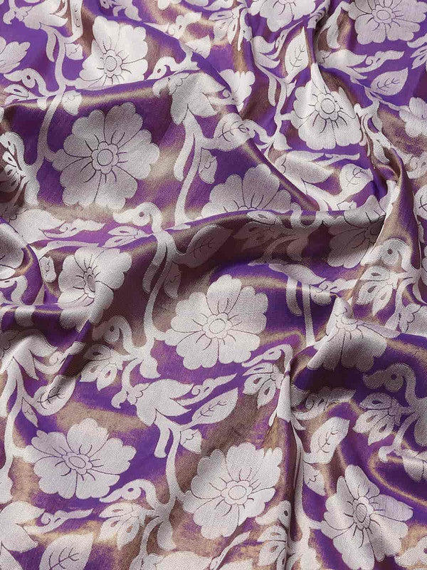 Purple Tissue Silk Woven Zari Design Floral Saree with Unstitched Blouse - Hiral Fashion - Distacart