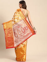 Thumbnail for Yellow Tissue Silk Woven Zari Design Floral Saree with Unstitched Blouse - Hiral Fashion - Distacart
