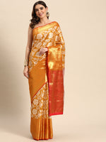 Thumbnail for Yellow Tissue Silk Woven Zari Design Floral Saree with Unstitched Blouse - Hiral Fashion - Distacart