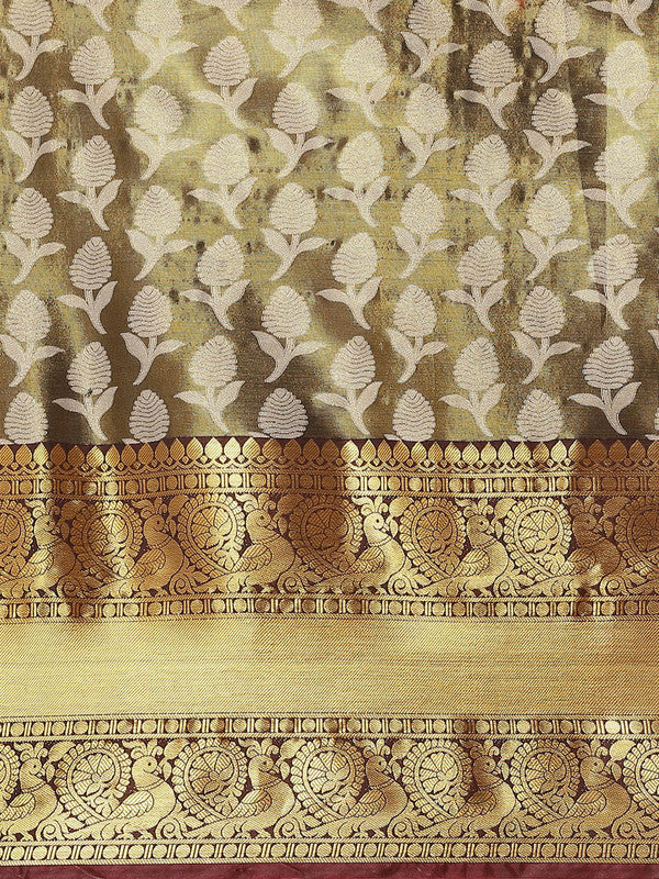 Black Brocade Woven Zari Design Floral Saree with Unstitched Blouse - Hiral Fashion - Distacart