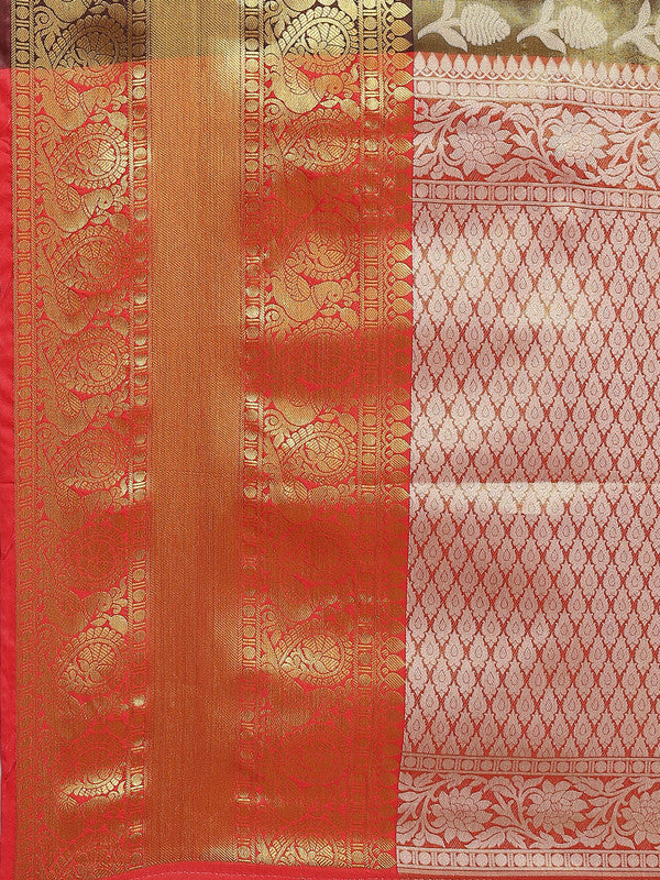 Black Brocade Woven Zari Design Floral Saree with Unstitched Blouse - Hiral Fashion - Distacart