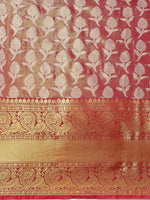Thumbnail for Pink Brocade Woven Zari Design Floral Saree with Unstitched Blouse - Hiral Fashion - Distacart