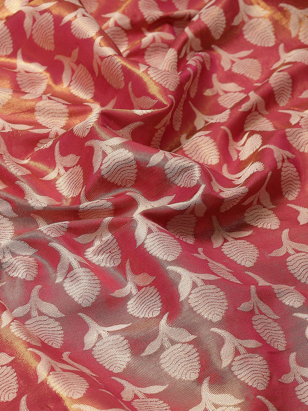 Pink Brocade Woven Zari Design Floral Saree with Unstitched Blouse - Hiral Fashion - Distacart