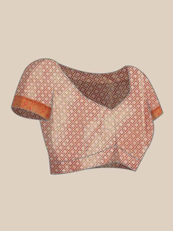 Pink Brocade Woven Zari Design Floral Saree with Unstitched Blouse - Hiral Fashion - Distacart