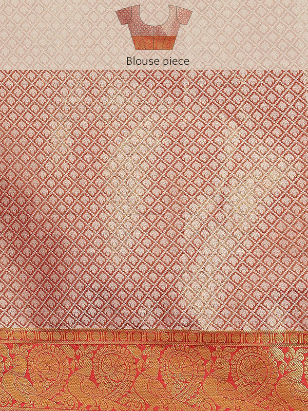 Pink Brocade Woven Zari Design Floral Saree with Unstitched Blouse - Hiral Fashion - Distacart