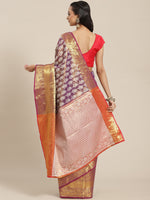 Thumbnail for Purple Brocade Woven Zari Design Floral Saree with Unstitched Blouse - Hiral Fashion - Distacart