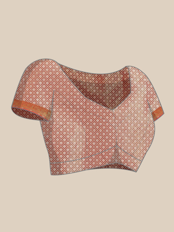 Purple Brocade Woven Zari Design Floral Saree with Unstitched Blouse - Hiral Fashion - Distacart