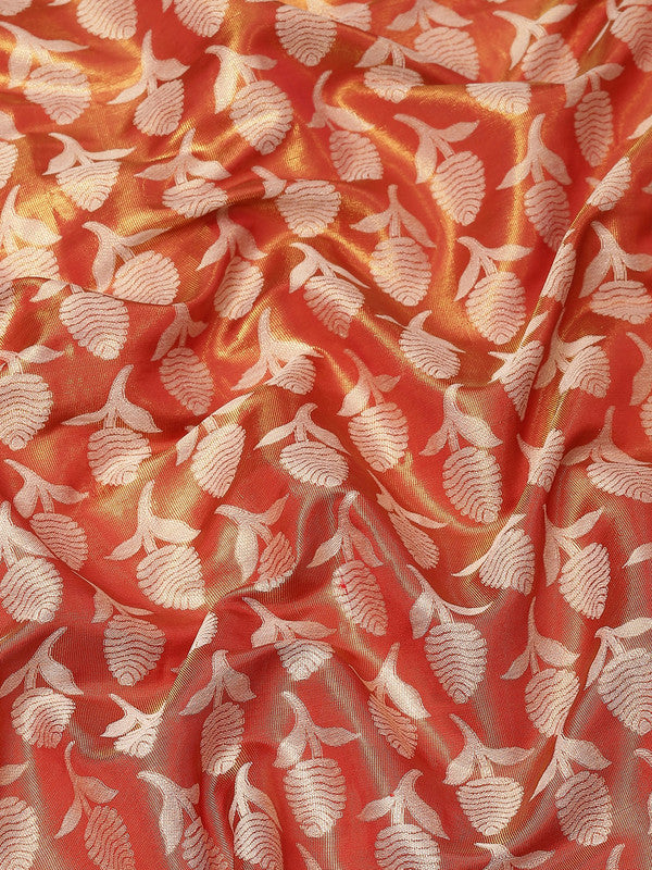 Red Brocade Woven Zari Design Floral Saree with Unstitched Blouse - Hiral Fashion - Distacart