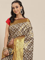Thumbnail for Black Brocade Woven Zari Design Floral Saree with Unstitched Blouse - Hiral Fashion - Distacart