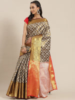 Thumbnail for Black Brocade Woven Zari Design Floral Saree with Unstitched Blouse - Hiral Fashion - Distacart