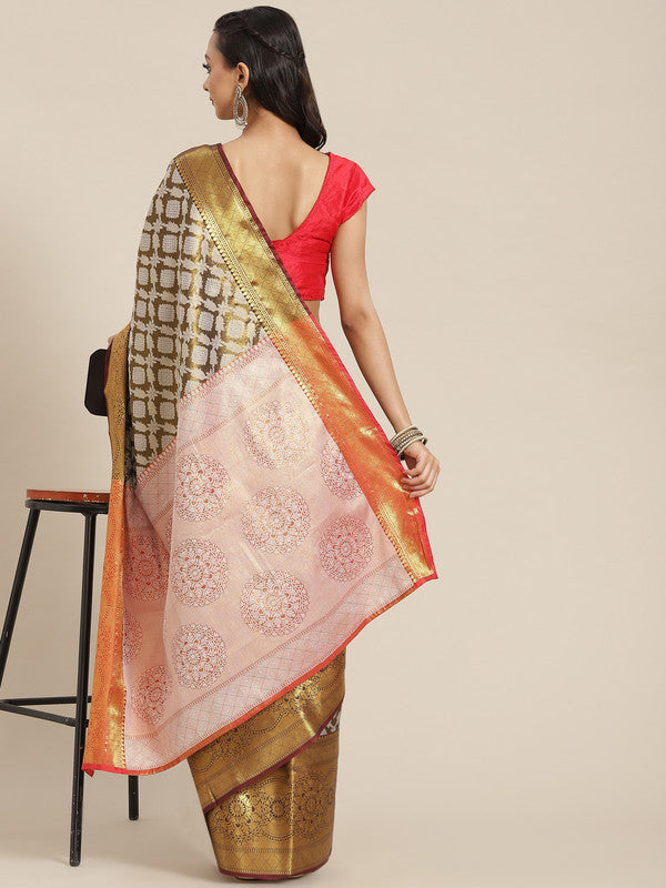 Black Brocade Woven Zari Design Floral Saree with Unstitched Blouse - Hiral Fashion - Distacart