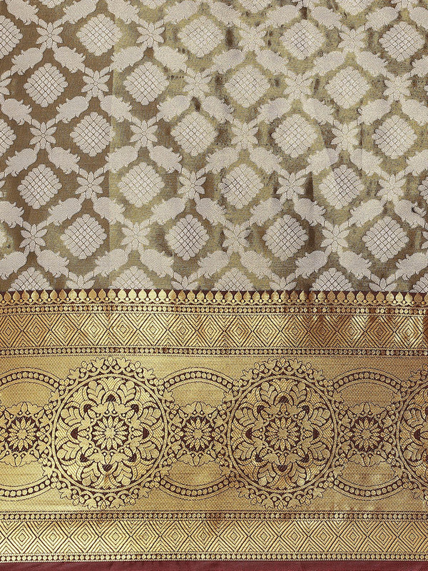 Black Brocade Woven Zari Design Floral Saree with Unstitched Blouse - Hiral Fashion - Distacart